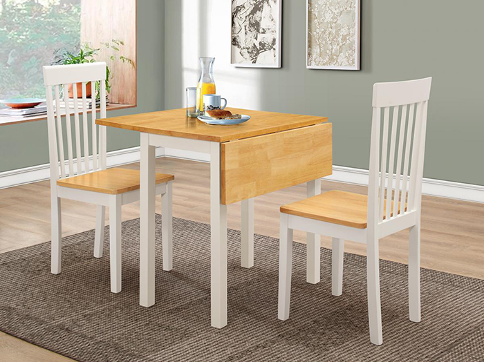 Atlas Rubberwood Drop Leaf Dining Set With 2 Chairs White Finish - Click Image to Close